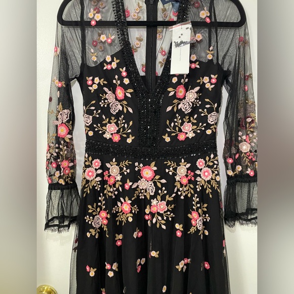 French Connection Eve midi dress with embroidery and mesh detailing in black - Picture 5 of 11